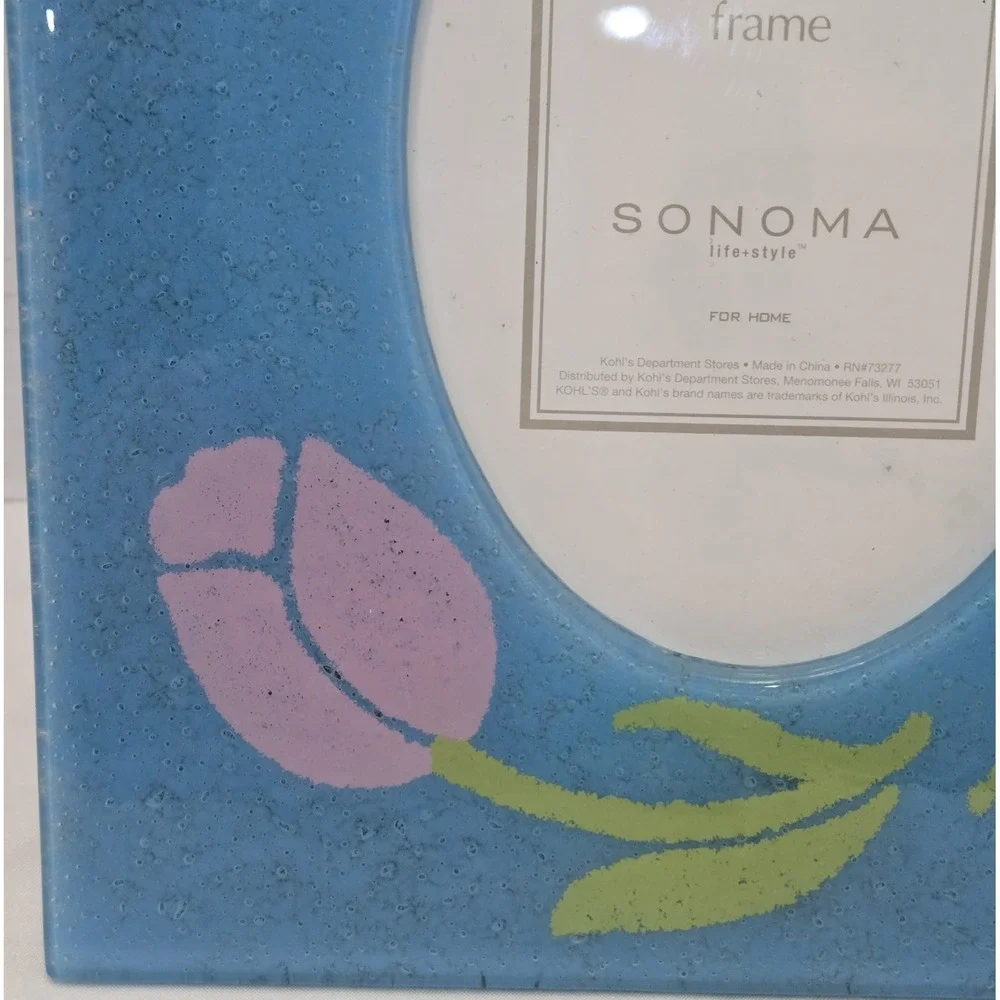 Vintage Sonoma Lifestyle Blue Fused Glass Tulip Picture Frame - 3.5